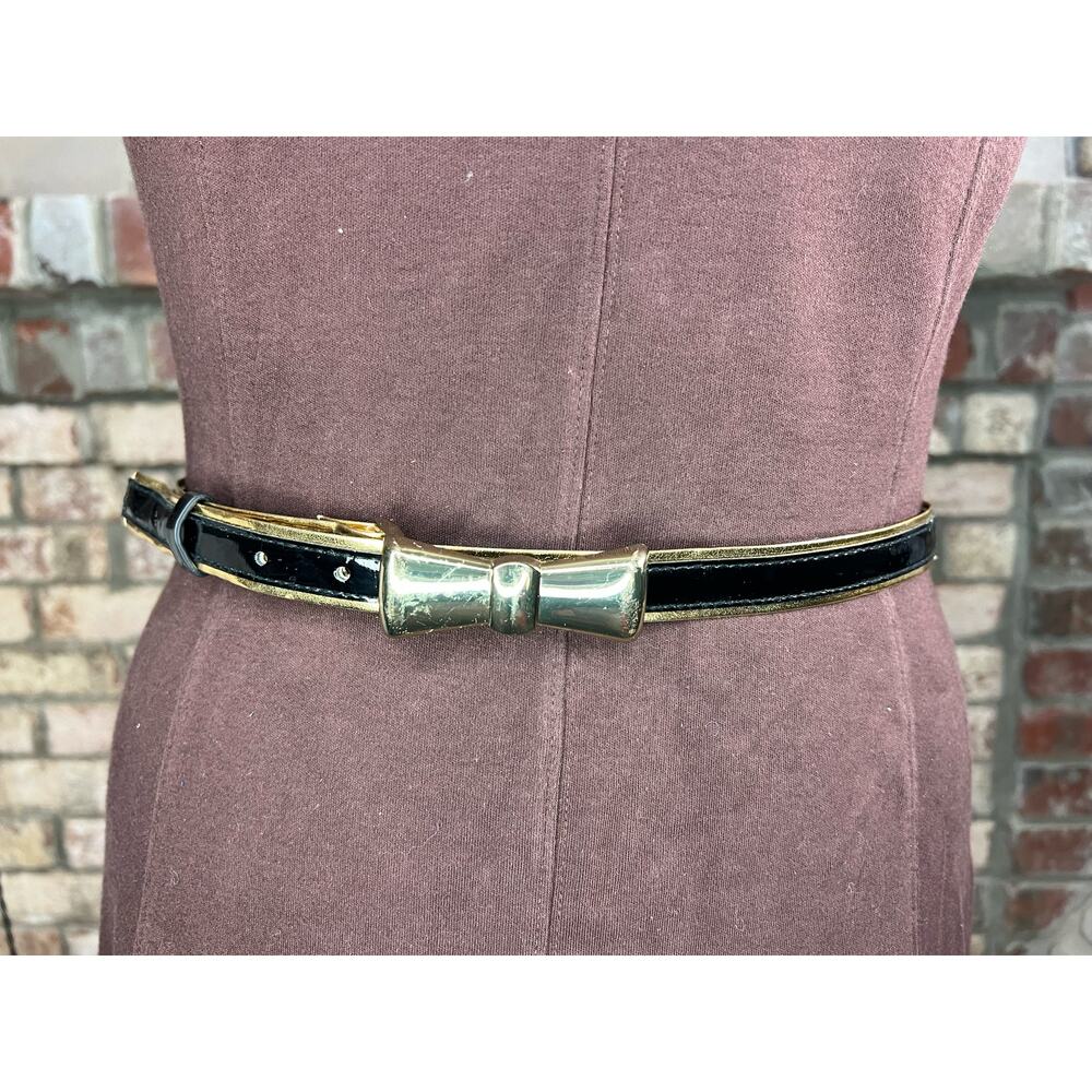 belt bow buckle black gold vegan leather